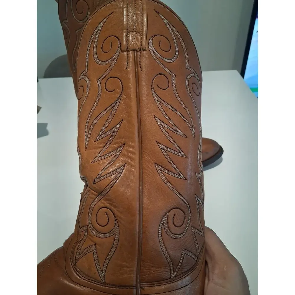 Vintage Dan Post 6865 Men's Brown Leather Cowboy Boots Size 8 D Western Stitch